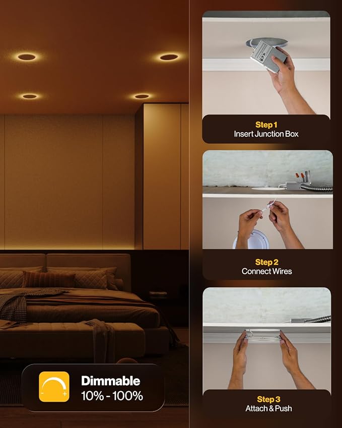 Sunco 24 Pack 4 Inch LED Recessed Lights with Night Light, Slim Ceiling Lighting, 900 LM, 11W (110W Equiv), Selectable CCT 2700K/3000K/3500K/4000K/5000K, Dimmable, Canless with Junction Box ETL