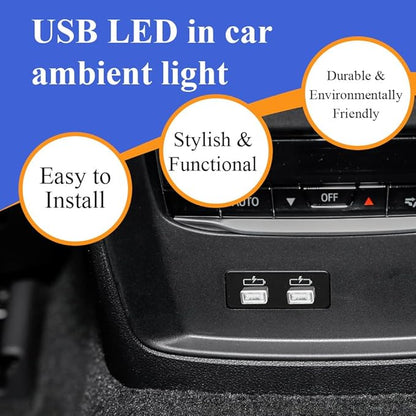 4PCS USB LED Car Interior Atmosphere Lamp, Plug-in USB Decor Night Light, Portable Auto Ambient Lighting Kit, Universal Car Interior Accessories LED Night Light for Most Cars (Red)