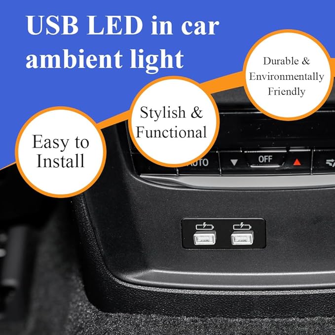 4PCS USB LED Car Interior Atmosphere Lamp, Plug-in USB Decor Night Light, Portable Auto Ambient Lighting Kit, Universal Car Interior Accessories LED Night Light for Most Cars (Green)