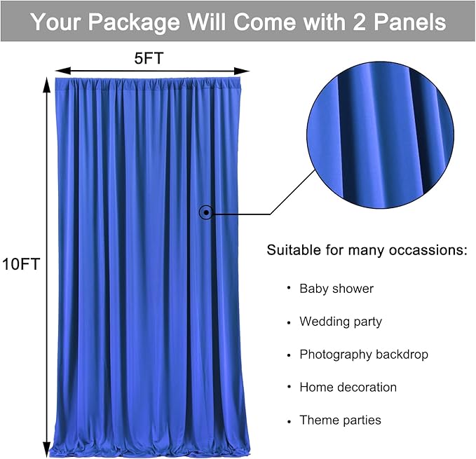 10ft x 10ft Wrinkle Free Royal Blue Backdrop Curtains for Party Stage Wedding Ceremony, Polyester Photography Backdrop Drapes Back Drop Cloth for Baby Shower,Rod Pocket Home Sliding Door Decoration