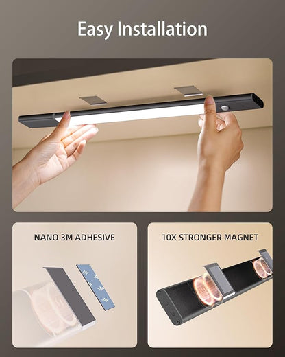 EZVALO Under Cabinet Lighting, Motion Sensor Lights with 2 Detachable Batteries, 76 LED Dimmable Closet Lights, 3 Color Temps, Under Counter Lights for Kitchen, Wardrobe