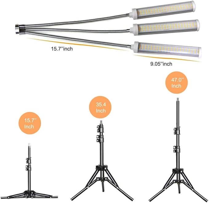 Grow Light Floor LED Grow Light with Stand, Tri-Head Sunlike Full Spectrum Plant Light for Indoor Plants,Tripod Stand Adjustable 15-47 in & 3 Modes