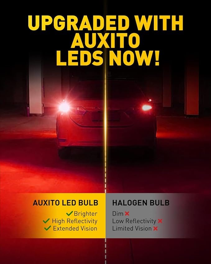 AUXITO 1156 LED Bulb Red, Brake Light 7506 P21W BA15S Super Bright for Rear Brake Lights Tail Lights, Pack of 2