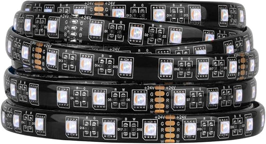 BTF-LIGHTING RGBW LED Strip Lights,UL Listed,5050 4 Colors in 1 RGB + 2700K-3000K Warm White,24V DC,16.4ft/5m 60LEDs/m 12mm Black PCB, IP65 Waterproof for Home Decoration(No Adapter or Controller)