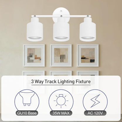 3-Light Led Track Lighting,White Ceiling Lighting Fixtures,Wall Sconces Ceiling Spotlight with Foldable Light Arms for Kitchen, Closet, Bedroom,GU10 Socket, Bulbs Not Included