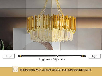 Modern Gold Crystal Chandelier 21.66" 8-Light 5-Tiers K9 Crystal Pendant Ceiling Light Fixture Luxury Round Raindrop Chandeliers for Dining Room Living Room Kitchen Island