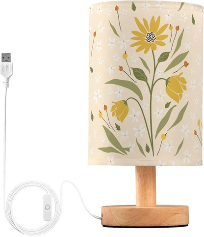 Bedside Table Lamp Daisy Nightstand Lamp with Wood Yellow Flower Floral Desk Lamps for Bedroom Living Room Nursery Office Home Decor