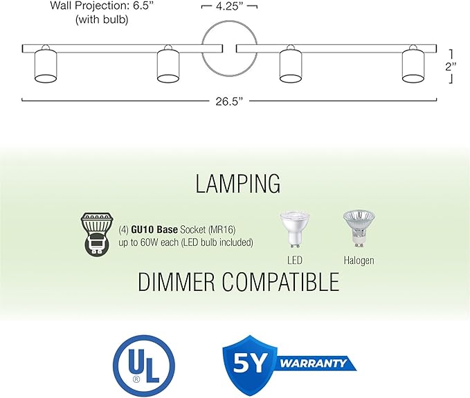 Kira Home Langford 27" Modern 4-Light Directional Track Wall/Ceiling Light + 4W LED Bulbs, Adjustable Heads, Black Finish