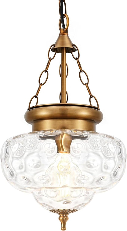Vintage Pendant Light - Bronze Gold Pendant Lights Kitchen Island with Hammered Glass Shade, Brass Penant Lighting Fixtures with Adjustable Hanging Chain for Kitchen, Dining Room, Entryway