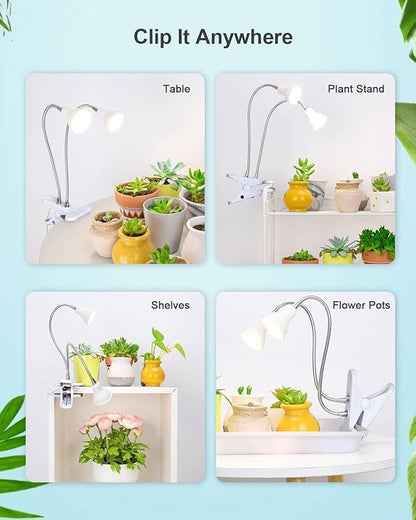 Grow Lights for Indoor Plants,Full Spectrum Grow Light with Warmwhite Red LED,Dual Head Clip Plant Light for Indoor Plants,Manual ON/Off Switch,Adjustable Gooseneck Plant Light for Houseplants