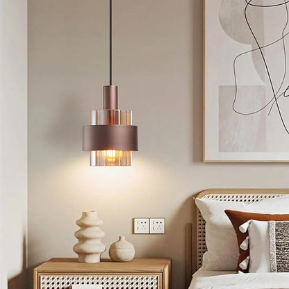 Modern Pendant Light Kitchen Island, 7.3" Mini Hanging Lamp Over Sink, Adjustable Cord Chandelier Ceiling Lighting Fixtures with Amber Glass Lampshade
