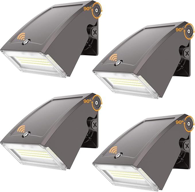 Adjustable LED Wall Pack Light with Dusk to Dawn Photocell 30W/40W/60W Selectable, 5000K Daylight, 100LM/W, 6000LM, IP65 Waterproof Outdoor Security Light for Garage, Building, Yard 4Pack