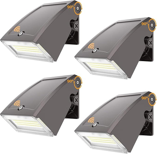 Adjustable LED Wall Pack Light with Dusk to Dawn Photocell 30W/40W/60W Selectable, 5000K Daylight, 100LM/W, 6000LM, IP65 Waterproof Outdoor Security Light for Garage, Building, Yard 4Pack