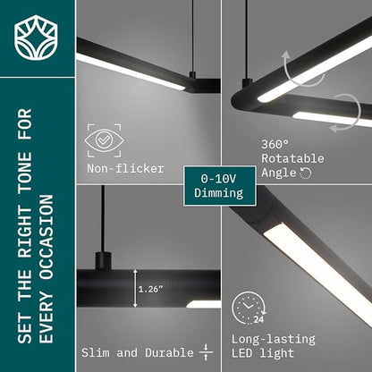 Solvita Professional LED Billiard & Pool Table Lights, Non-Flickering & Evenly Distributed Light Source, Adjustable Height & 360° Rotatable Light Angle - Bright White 3000K (49.6 x 98.5 inch)