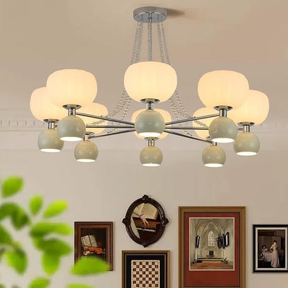 Mid Century Modern Globe & Sputnik Chandelier in Brushed Nickel with Crystal Chains,Bubble Chandelier Lighting, Pre-Assembled Round Light Fixture for Living Room,Dining Room,Entryway