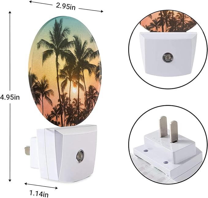 EKOBLA Palm Tree Sunset Plug-in Night Light, Tropical Beach LED Nightlight with Auto Sensor, 0.5W Sleep Friendly