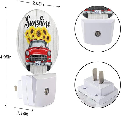 EKOBLA Harvest Truck Plug-in Night Light, Red Truck & Sunflower Fall LED Nightlight with Dusk to Dawn Sensor
