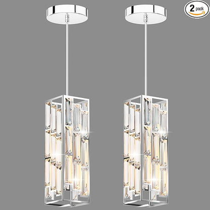 Chrome Pendant Lights Modern Pendant Light Fixture, Mini Crystal Pendant Ceiling Light, Pendant Light for Kitchen Island, Dinning Room, Bedroom, Kitchen Sink Lighting (2-Pack)