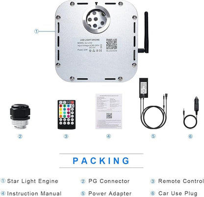 AMKI High Brightness 32W Twinkle Sound Mode RGBW Light Source Engine Driver Remote/APP Control Starlight Box Motor for Fiber Optic Star Ceiling Light Kit