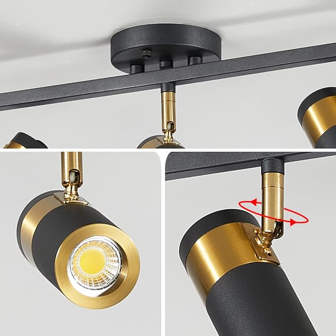 Black 5 Lights Spot Light, Fixture Matte Black LED Track Lighting Fixtures, Modern Flush Mount Ceiling Light for Bedroom Living Room Kitchen Island
