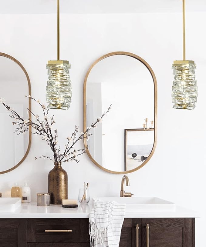 Modern Crystal Pendant Light Gold Pendant Lighting for Kitchen Island LED Rod-Hung Mini Pendant Lights Bathroom, 8W, 4000K, NOT Dimmable