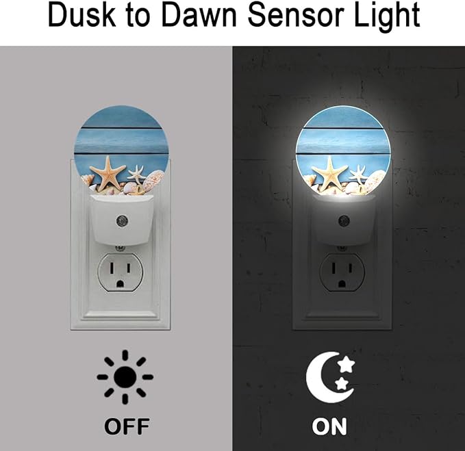 Nautical Blue Starfish Night Light Auto Sensor Led Dusk to Dawn Lamp Home Decor for Men Women