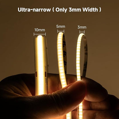 BTF-LIGHTING FCOB COB 3mm Width UL Listed Super Narrow Flexible Uniform LED Strip Light 16.4FT DC24V 6000K CRI 90+ Dimmable LED Ribbon for Kitchen Home Indoor Decor(No Adapter or Controller)