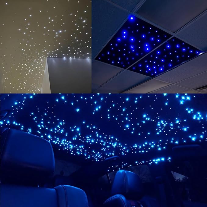 AKEPO 32W APP Twinkle Fiber Optic Lights Kit Music Activated RGBW Star Headliner Kit, 1200pcs 16.4ft/5m 0.03in/0.75mm Optical Fiber Cable + 28key Remote + Crystals for Car Headliner Starlight & Home