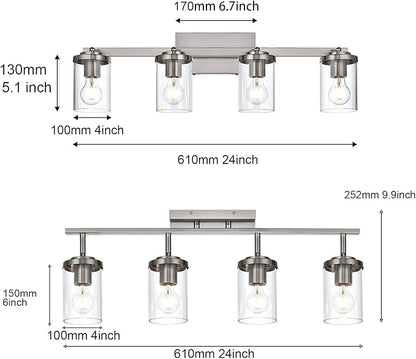 BONLICHT Modern Track Lighting Fixtures Ceiling 4 Light Adjustable Indoor Spotlight Brushed Nickel Farmhouse Bath Vanity Light Wall Mount Lamp with Clear Glass Shade