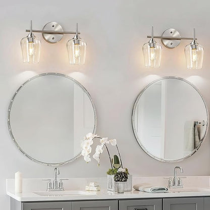 MOKATNG 2-Light Bathroom Light Fixtures, Brushed Nickel Vanity Lights for Bathroom with Clear Glass, Bathroom Lighting Fixtures Over Mirror, Modern Wall lamp for Cabinet Hallway