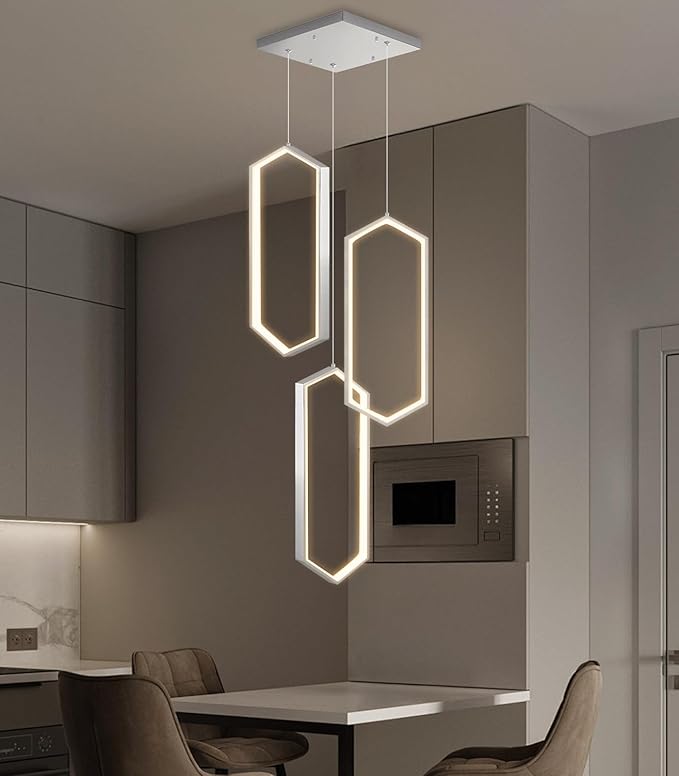 3-Rings Dimmable Pendant Lighting Adjust LED Mini Chandelier Ceiling Light Fixtures for Kitchen Island Dining Room Living Room Bedroom Silver