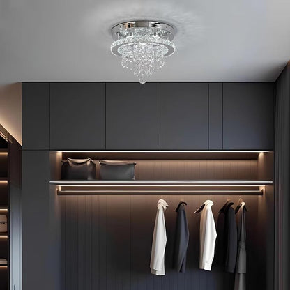 Deckrico Modern Crystal Chandelier 11.8" LED Ceiling Light Chrome Flush Mount Lighting Fixture for Bedroom, Hallway, Kitchen, Dining Room – Cool White