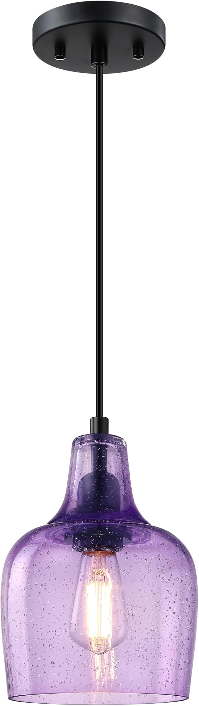 3 Pack 1 Light Hanging Indoor Kitchen Island Pendant Light 6.1" Seeded Purple Glass Pendant Ceiling Light Fixtures Black Finish Modern Farmhouse Dinning Over Sink