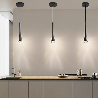 3 Pack Modern Black LED Pendant Light, Kitchen Island Ceiling Hanging Lights, Teardrop Bubble Crystal, 3 Color 2700K/4500K/6500K, Bedside Small Chandeliers Lamps for Bar, Dining Room, Hallway, Foyer
