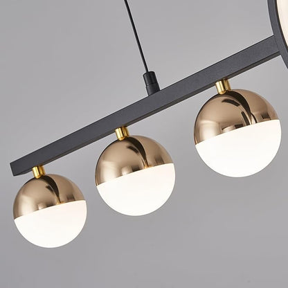 ORANOOR Modern Black Gold Chandeliers for Dining Room, Dimmable LED Chandelier Linear Pendant Light for Kitchen Island, 39in Globe Haning Pendant Chandelier Lighitng with Remote (2 Rings, 3000lm)