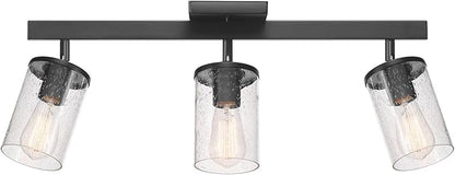 Globe Electric 64000117 24" 3-Light Track Lighting, Matte Black, Seeded Glass, Pivoting Track Heads, Lighting for Kitchen, Bathroom, Bedroom, or Dining Room, Living Room Ceiling Lights, Light Fixture