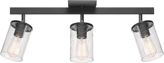 Globe Electric 64000117 24" 3-Light Track Lighting, Matte Black, Seeded Glass, Pivoting Track Heads, Lighting for Kitchen, Bathroom, Bedroom, or Dining Room, Living Room Ceiling Lights, Light Fixture