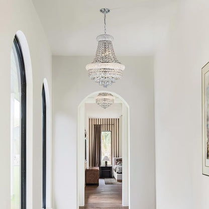 Crystal Chandeliers for Dining Room Light Fixtures Over Table, Empire Style K9 Crystal Chandelier for Living Room, 6 Lights Chrome Luxury Lighting Fixtures for Bedroom Kitchen Island Entryway D15 Inch