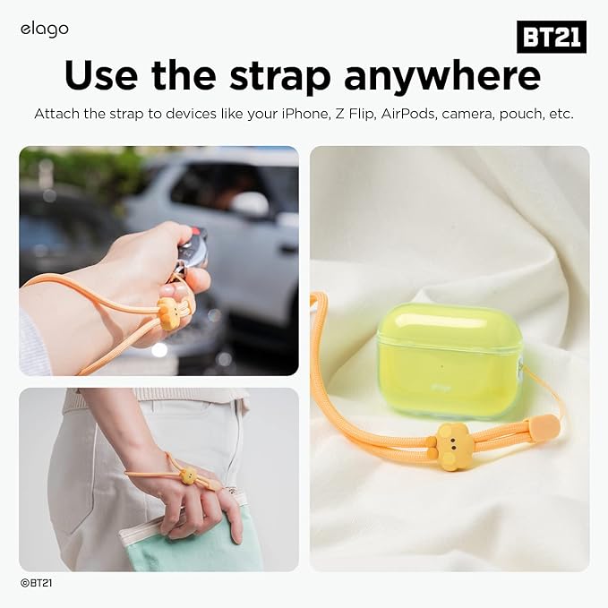 elago | LINE FRIENDS BT21 [OFFICIAL MERCHANDISE] Lanyard Wrist Strap, phone charm, keychain, Anti drop, Adjustable Button