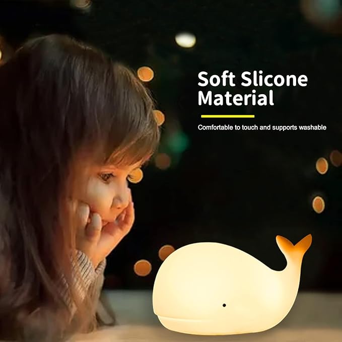 LOVERUIS Whale Night Light Silicone 7 Colors Dimmable 3 Hours Timer Whales Baby Light Decor Room Ocean Baby Nursery Decors Gift Kids