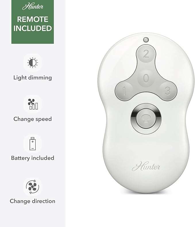 Hunter 44 inch Indoor Ceiling Fan with LED Light and Remote Control - White Modern Ceiling Fan, Low Profile Mount, 4 Blades, For Bedroom, Living Room, or Kitchen, Quiet - Dempsey 59244, Fresh White