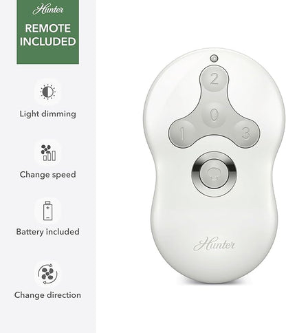 Hunter 52 inch Indoor Ceiling Fan with LED Light and Remote Control - White Modern Ceiling Fan, Low Profile Mount, 4 Blades, For Bedroom, Living Room, or Kitchen, Quiet - Dempsey 59242, Fresh White