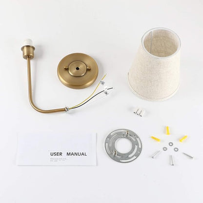 Pathson Set of 2 Vintage Wall Sconces Linen Fabric Shade, Hardwired Bathroom Vanity Lights Brass Finish, Industrial Wall Mounted Fixtures for Bedroom Living Room (Antique Brass)