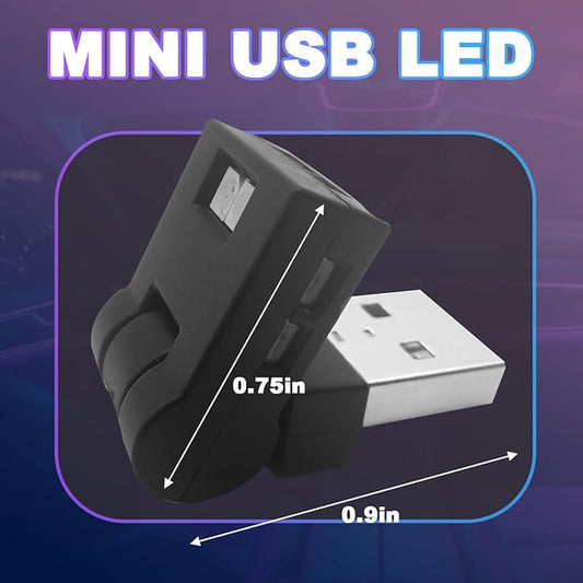 2PCS Mini USB LED Car Light, 5V Adjustable Brightness 8 Colors RGB Dynamic Vehicle Night Atmosphere Lighting, Auto Ambient Lamp Decoration Accessories, Universal Fit