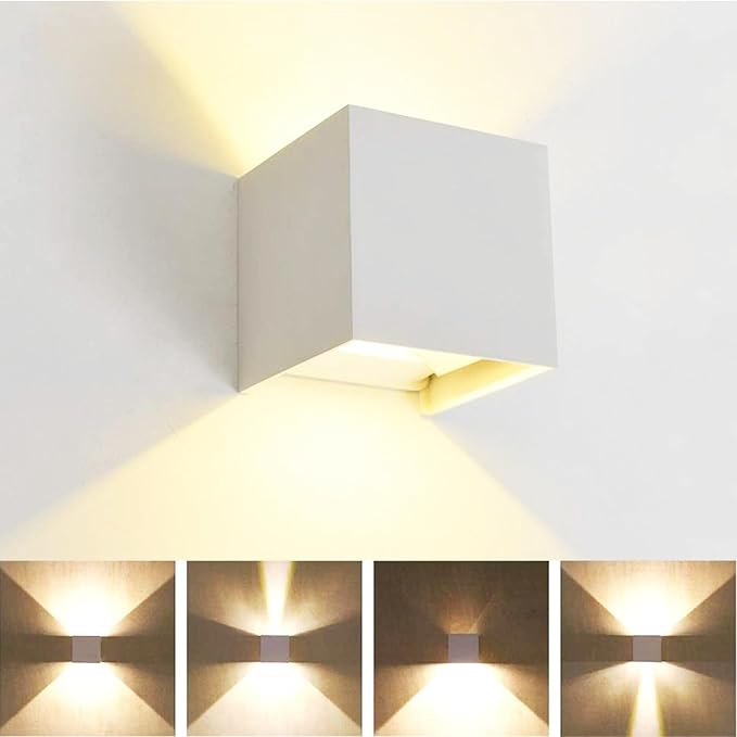2 PCS 12W Outdoor Sconces Wall Lights LED Exterior/Interior Up and Down Lights IP65 Waterproof Modern Outdoor Lighting Fixtures Square Aluminum Exterior Wall Mount Light White 3000K Warm Lights