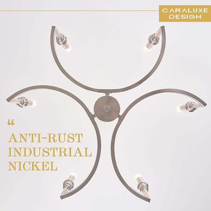 Brushed Nickel Chandelier Light Fixture 6-Light Candle Dining Room Chandelier Lighting Over Table Metal Chandeliers for Bedroom Kitchen Island Foyer Entryway, 26in