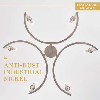 Brushed Nickel Chandelier Light Fixture 6-Light Candle Dining Room Chandelier Lighting Over Table Metal Chandeliers for Bedroom Kitchen Island Foyer Entryway, 26in