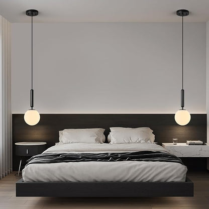 Modern Hanging Light Fixture Pendant Lighting for Kitchen Island Mid Century Black Pendant Lights with Globe Milky White Glass Pendant Light for Bedroom Bathroom Entryway (2 Pack)