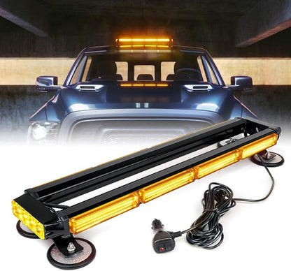 Xprite Amber COB LED Rooftop Strobe Flashing Light Bar Double Side 26" High Visibility Emergency Hazard Warning Beacon Lights w/Magnetic Base for Safety Vehicles Tow Trucks Pickup Cars Snowplow