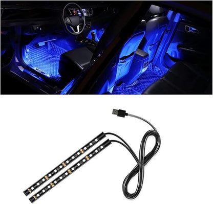 Universal Car LED Strip Light, USB Port Auto Interior Decorative Lamp, 12V Under Dash Ambient Night Light, 24 LEDs RGB Neon Interior Atmosphere Lights, LED Ambient Lights for Car SUV (Blue, USB)